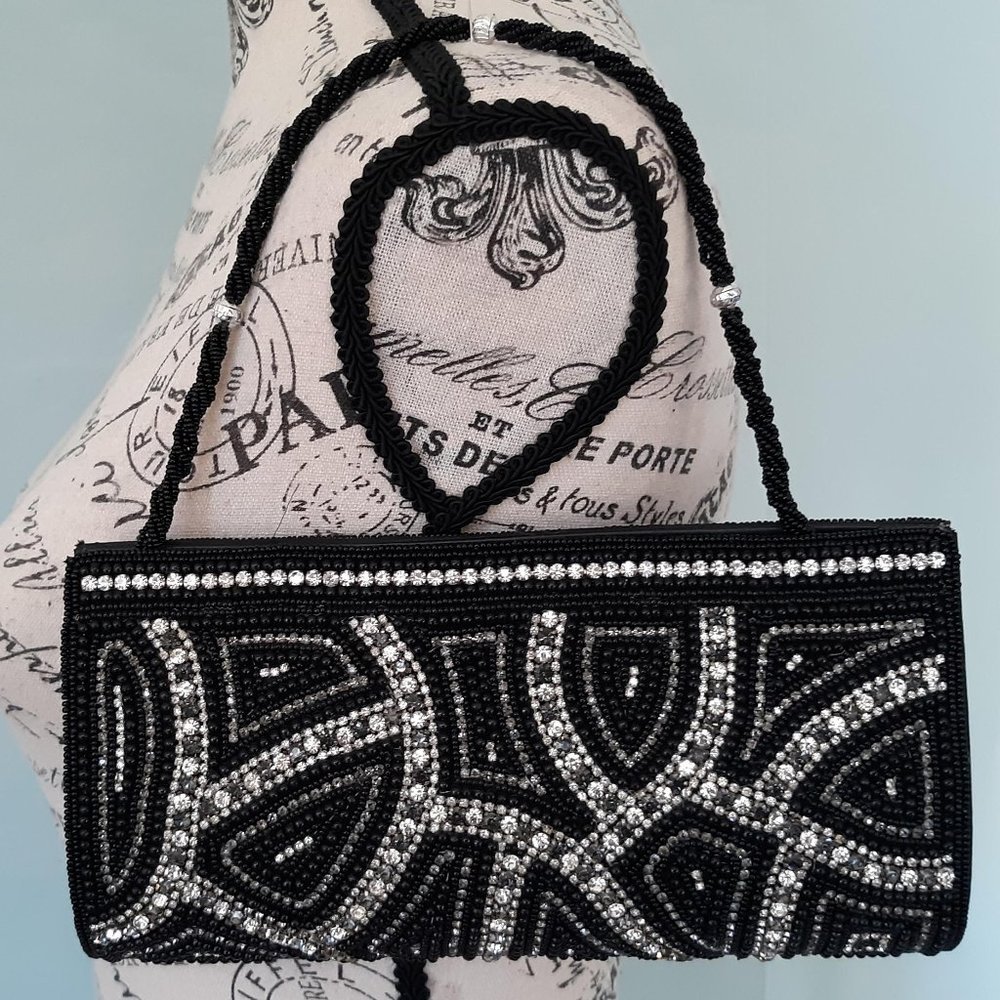 Vintage Black and Silver Beaded Clutch